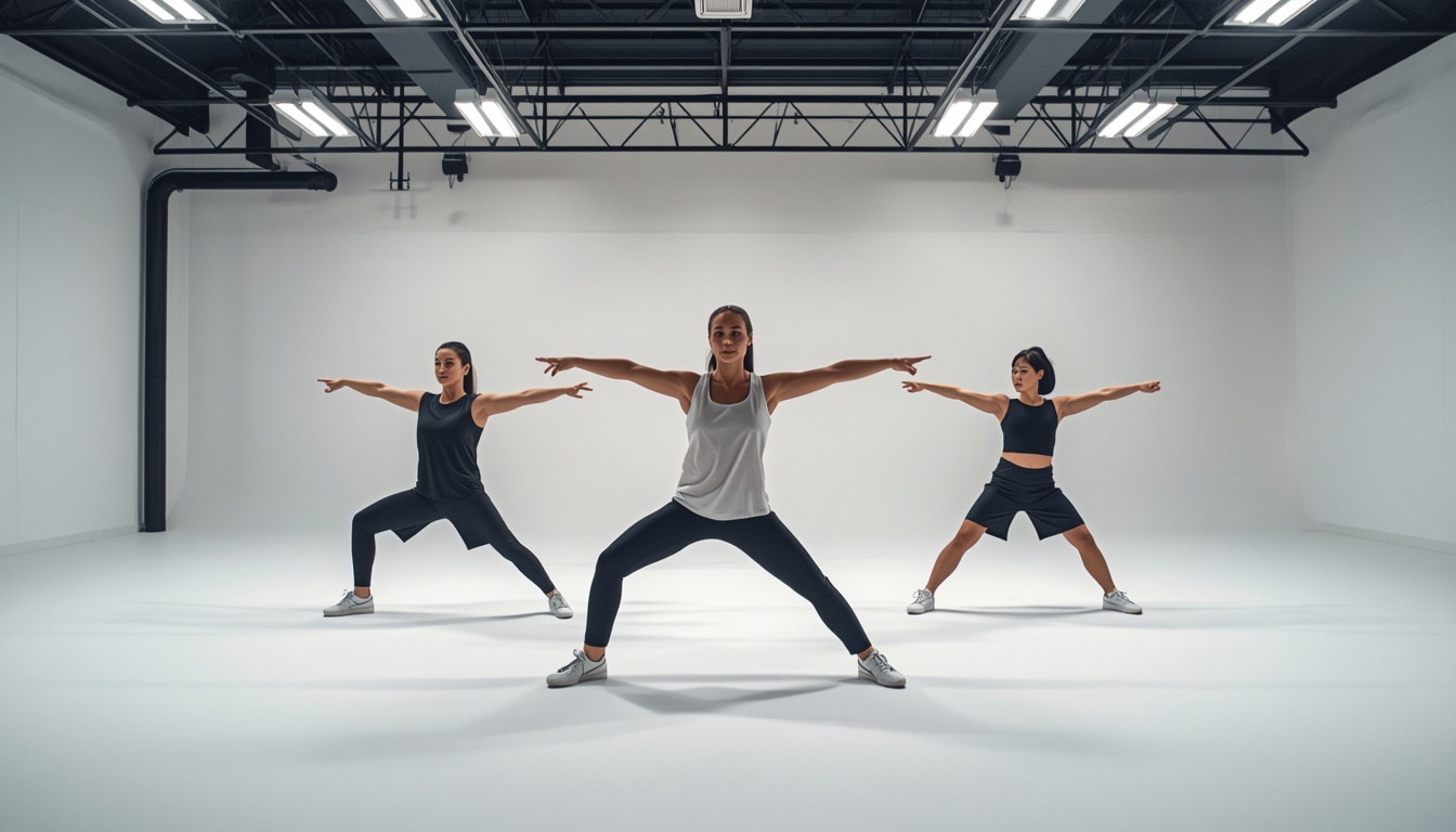 Coordinated group movement drill in studio